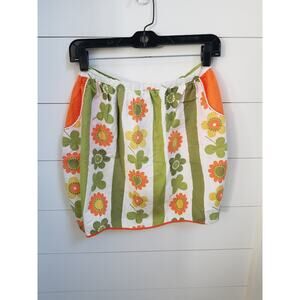 Vintage Half Apron Orange Green Floral 60s 70s with pockets